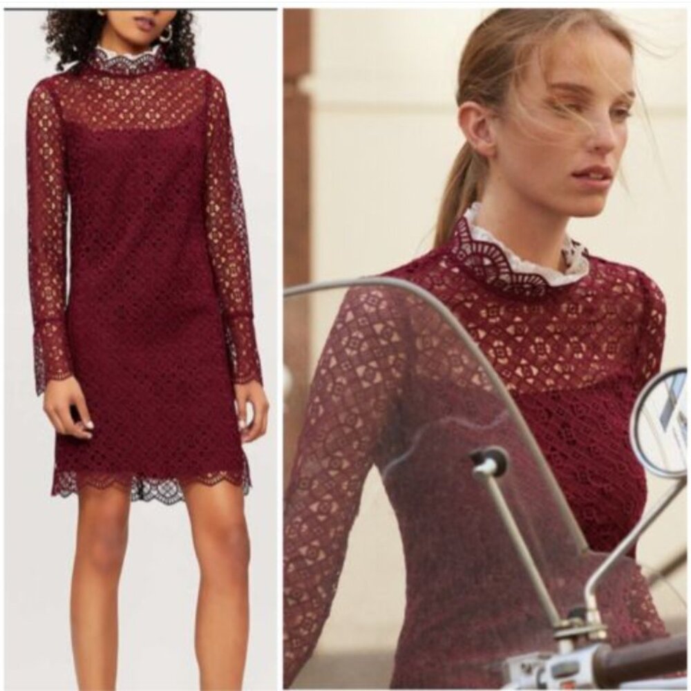 Sandro Lace Pattern Mini Dress in Bordeaux